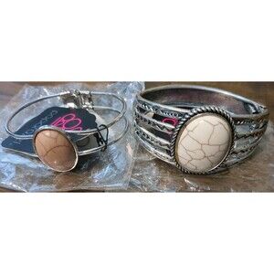 Paparazzi Jewelry Lot Of 2 Bracelets Hinge White Brown Southwestern Stone
